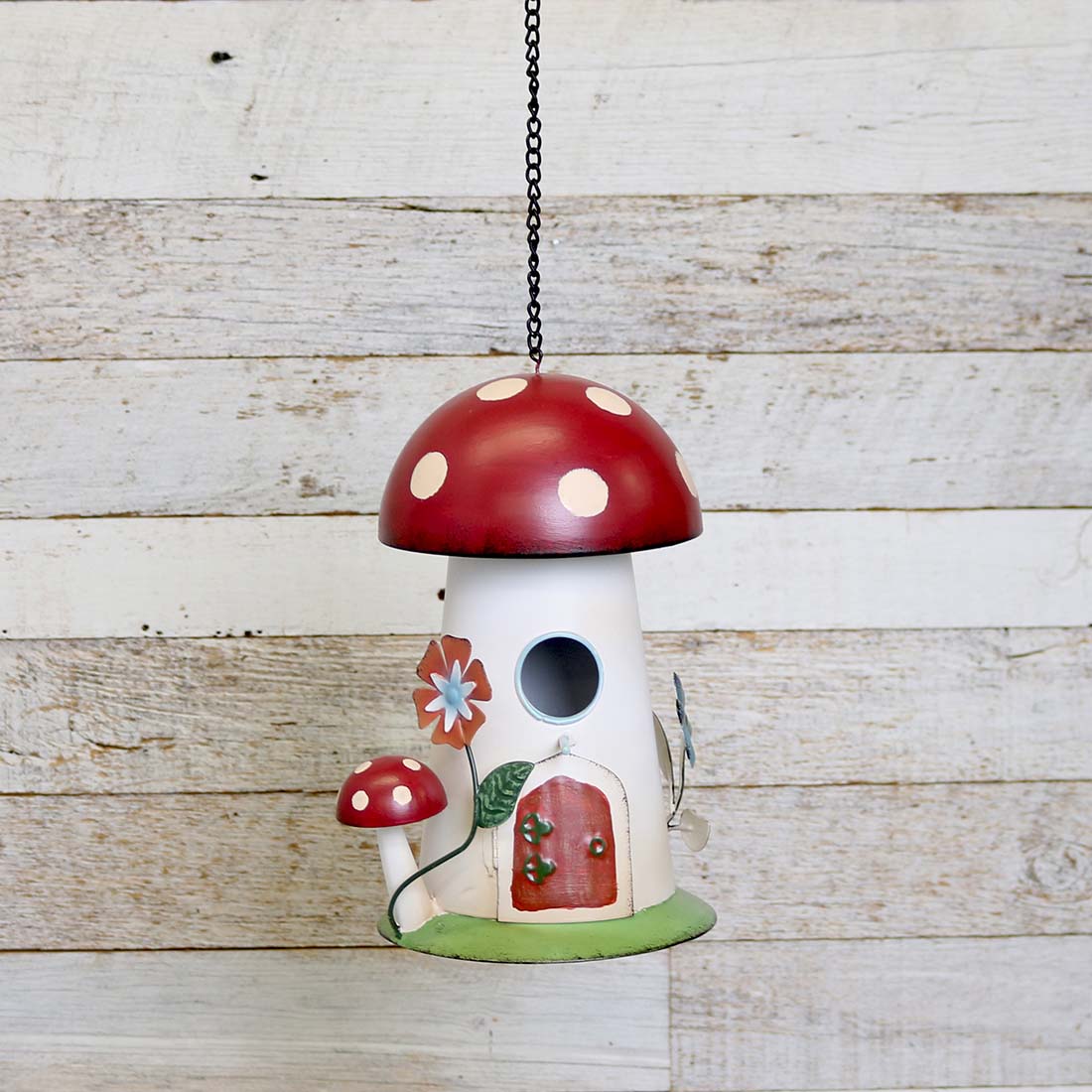 Metal Mushroom Birdhouse Cracker Barrel