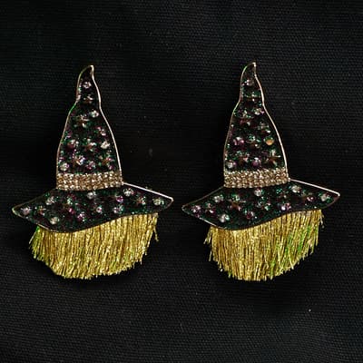 Fringe Witch Hat Earrings - Gold