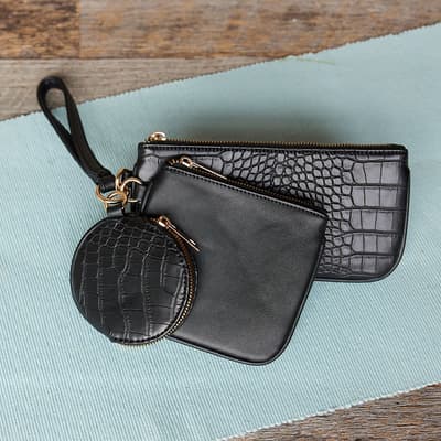 Black Croc Wristlet Wallet Set