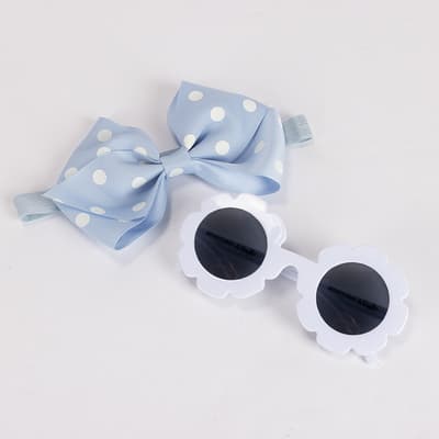 Infant Dot Headband Flower Sunglasses Set