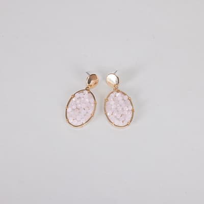 Pink Beaded Oval Earrings