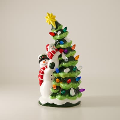 Ceramic Light Up Snowman with Christmas Tree