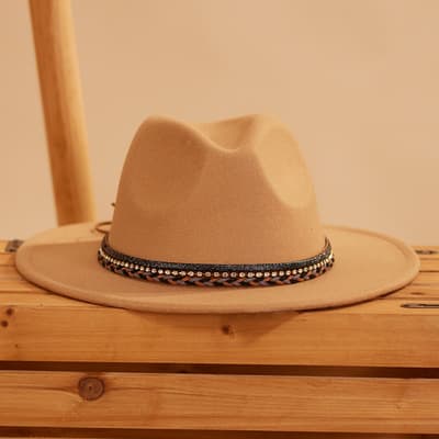 Tan Fedora with Bling and Braided Band