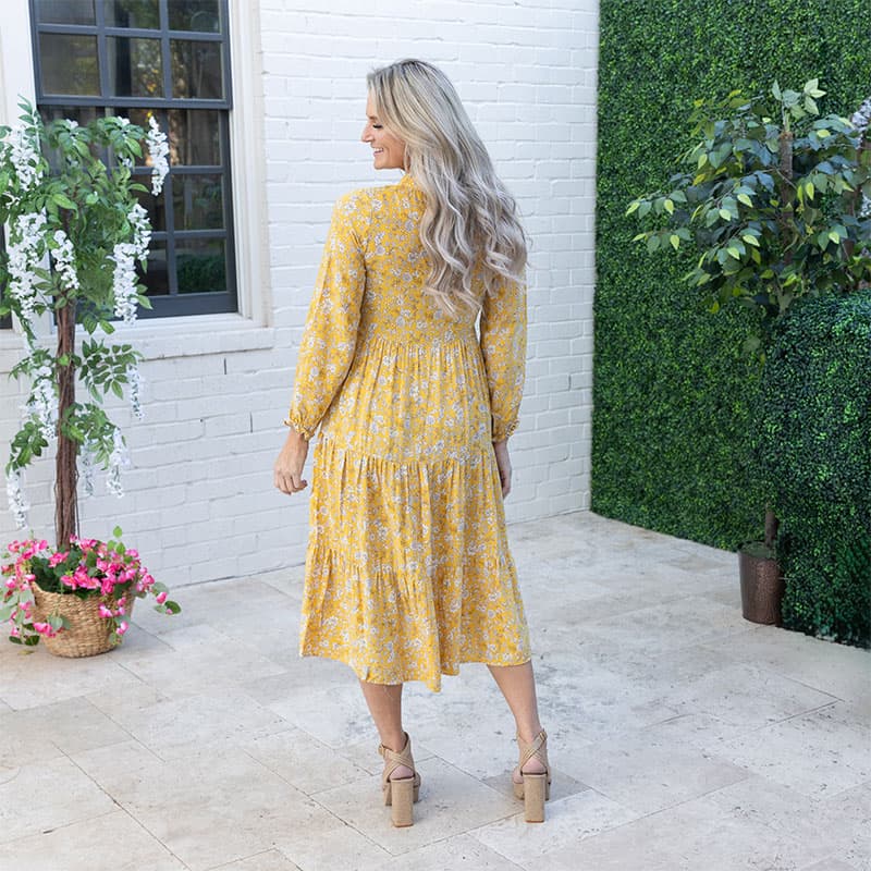 Tiered Floral Yellow Dress - Cracker Barrel