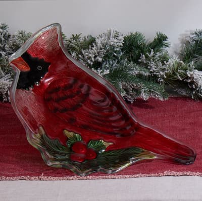 Glass Cardinal Platter