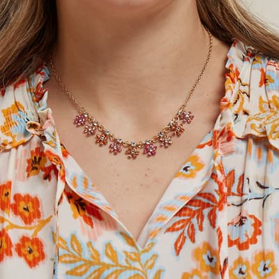 Gold Pink and Orange Flower Necklace
