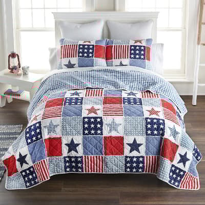 Your Lifestyle Star and Stripe 3 Piece Cotton King Quilt Set