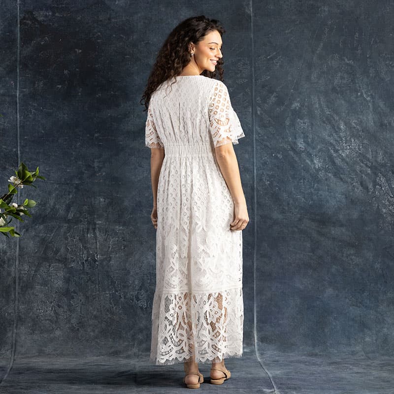 Ivory Lace V-Neck Dress - Cracker Barrel