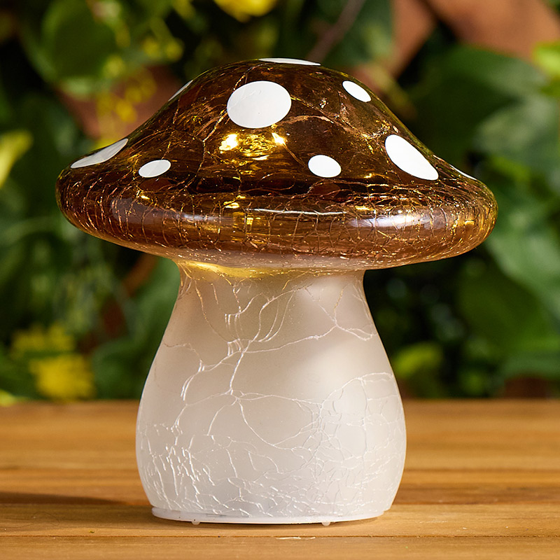 Glass kaoria - きのこパパ LED Cracked Glass Mushroom - Brown - Cracker Barrel