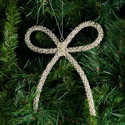 Jeweled Metal Bow Ornament  - Silver