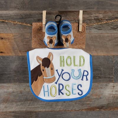 Hold Your Horses Rattle Socks and Bib Set