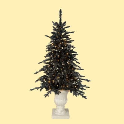 4.5' Prelit Quick Connect Glittered Black Christmas Tree