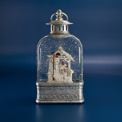 African American Nativity Lantern Glitter Globe