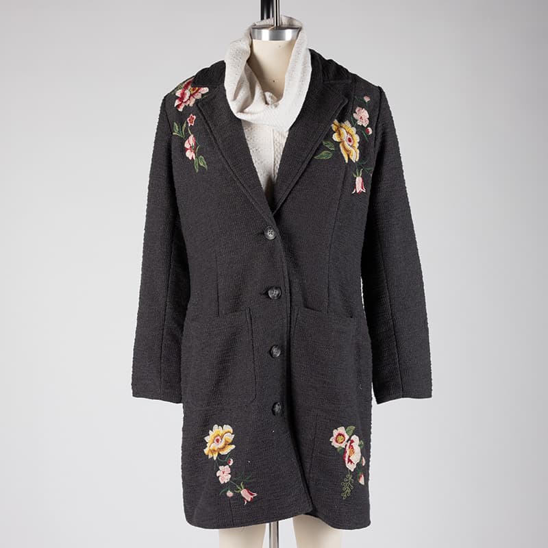 Charcoal Embroidered Coat - Cracker Barrel