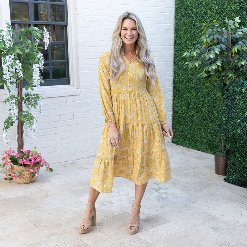 Tiered Floral Yellow Dress Cracker Barrel