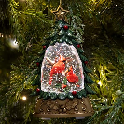 LED Tree W/Cardinal Glitter Globe Ornament