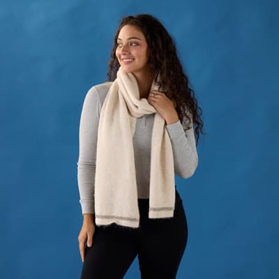 Ivory and Tan Knit Scarf with Rhinestone Trim