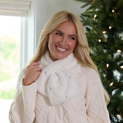 Ivory Faux Fur Bling Pull Thru Scarf
