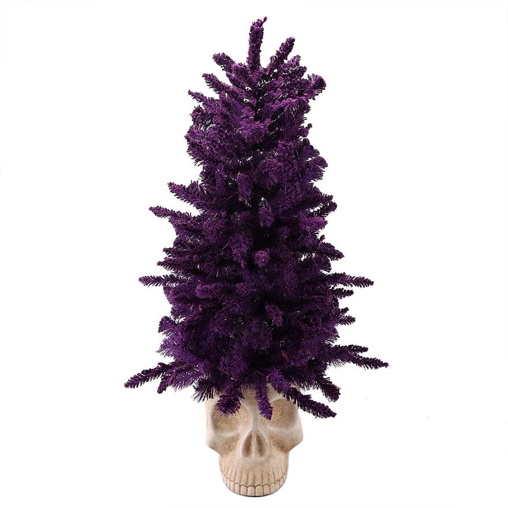 4' Prelit Purple Tree shops with Skull Base Halloween