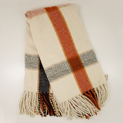 Orange, Ivory, and Black Plaid Scarf