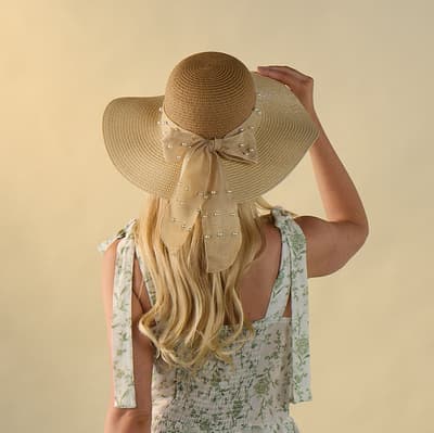 2 Tone Pearl Bow Sunhat