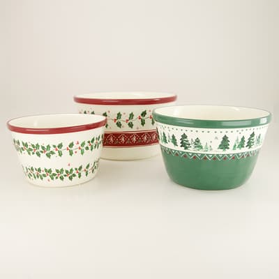 Christmas Stoneware Mixing Bowls Set of 3