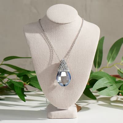 Silver Blue Stone Bling Pendant Long Necklace