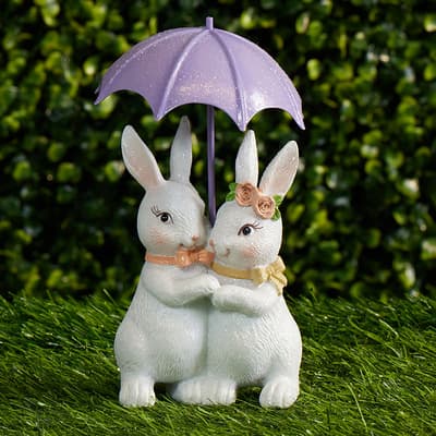 Bunny Couple with Umbrella Figurine