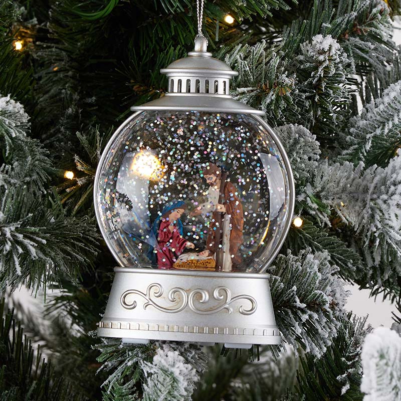 Nativity Lantern Glitter Globe Ornament Cracker Barrel