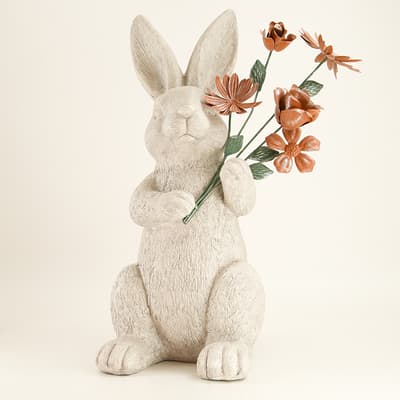 Bunny Statue with Flowers