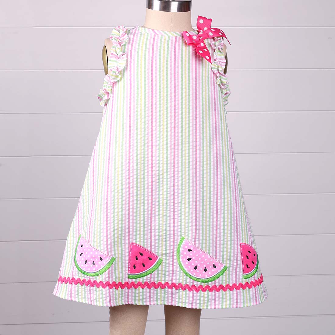 Check Seersucker Dress & Bloomer With Watermelon