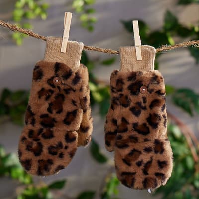 Leopard Faux Fur Convertible Mittens