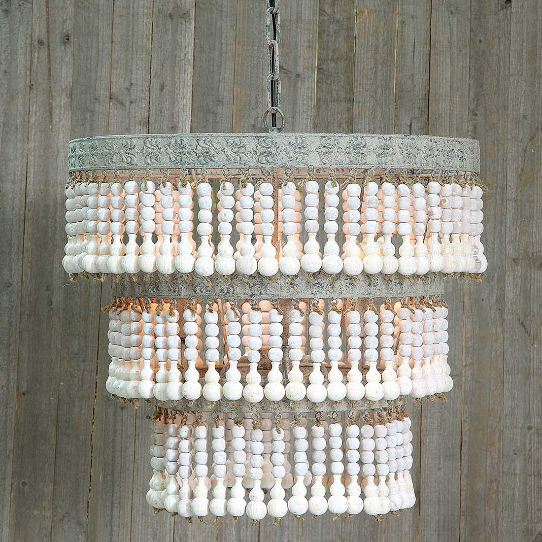 Round Metal and Wood Beaded Chandelier Cracker Barrel