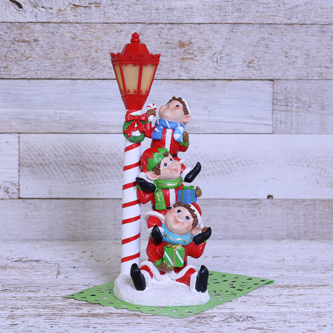 Light Up Stacked Elves Lamp Post Cracker Barrel