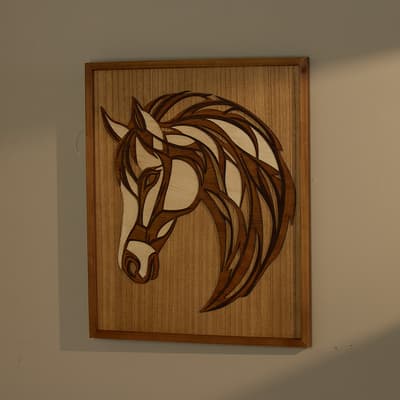 3D Wood Horse Head Wall Decor