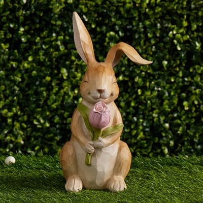 Wooden Bunny with Flower in Front