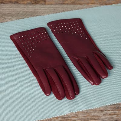 Burgundy with Studs Gloves