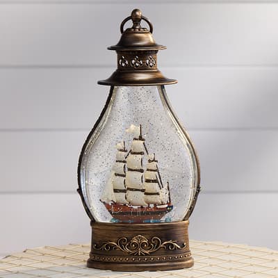 LED Ship Glitter Globe in Lantern