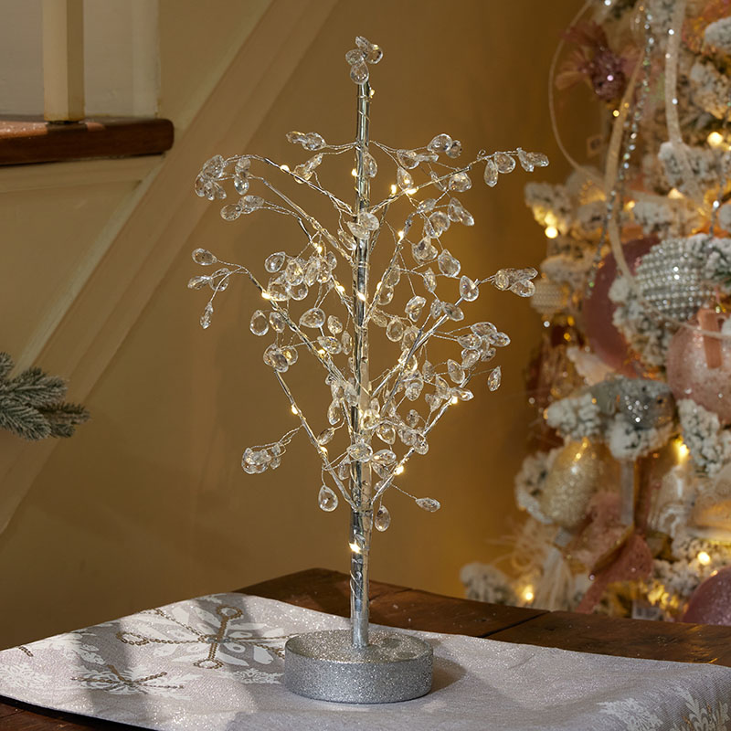 Lighted Acrylic Silver Tree Cracker Barrel