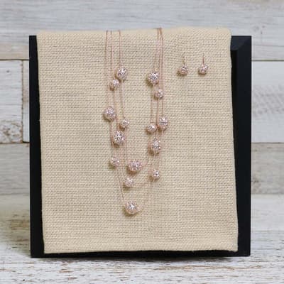 Rose Gold Layered Fireball Necklace and Earring Set