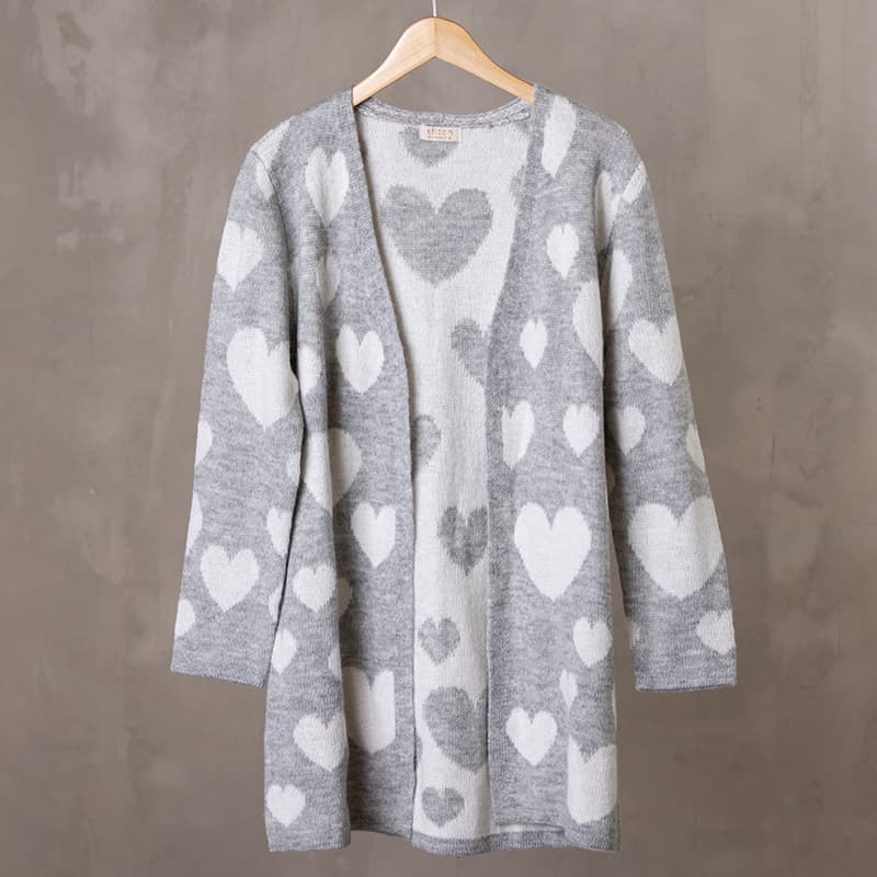 Gray and White Heart Cardigan - Cracker Barrel Gray and White Heart Cardigan - Cracker Barrel