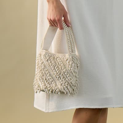 White Beaded Bucket Bag