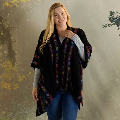 Black Windowpane Trim Poncho