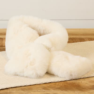 Ivory Faux Fur Pull Thru Scarf with Pearls
