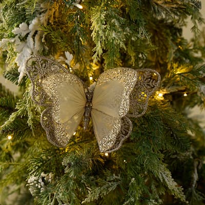 Gold Glitter Butterfly Clip Ornament