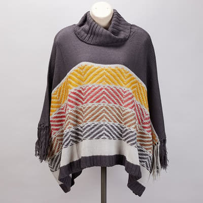 Gray with Stripe Sweater Poncho