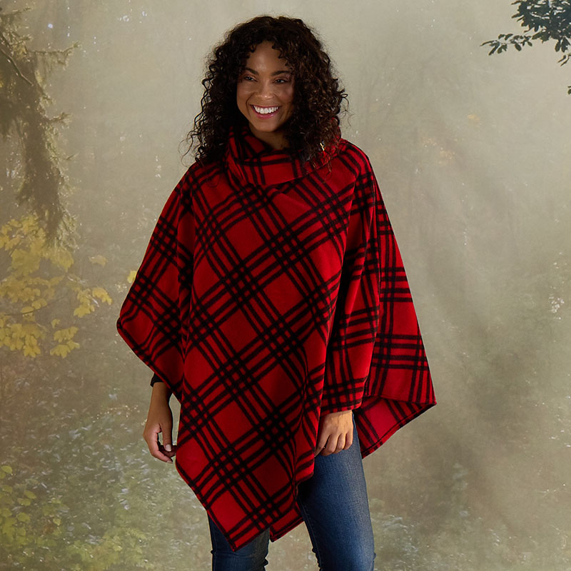 Red and Black Plaid Poncho - Cracker Barrel