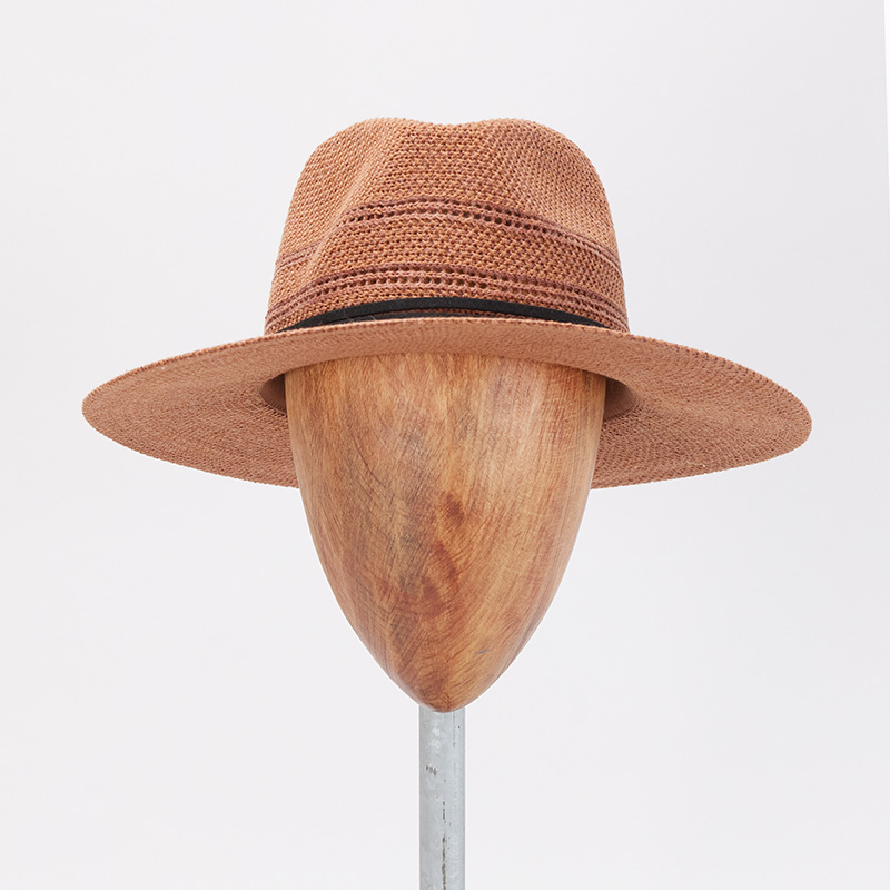 Cognac Knit Fedora with Black Ribbon Cracker Barrel