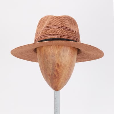 Cognac Knit Fedora with Black Ribbon