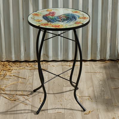 Glass Rooster Side Table